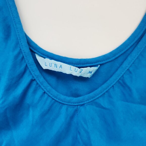 Luna Luz Blue Romantic Tank Midi Dress with pockets voluminous bubble skirt M - Picture 5 of 10